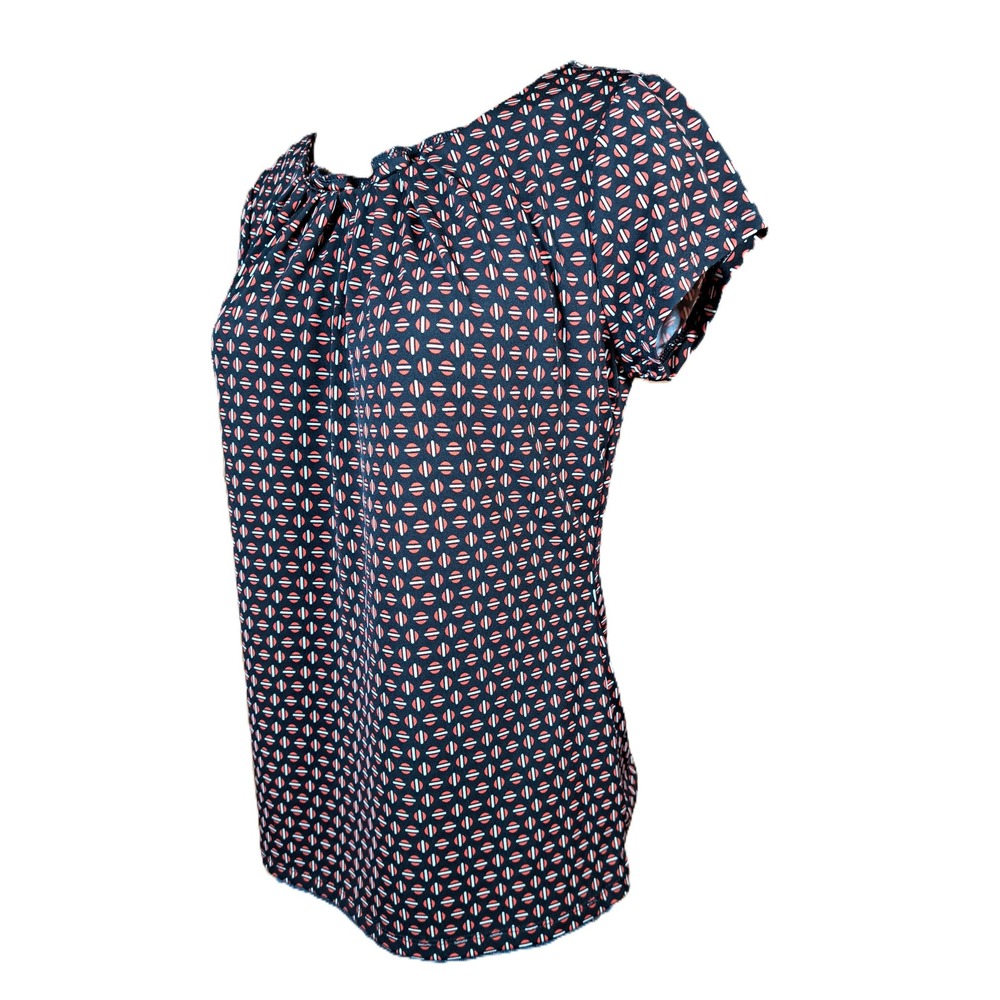 Worthington Petite Medium Black Red Geometric Circle Print‎ Short Sleeve Blouse - Picture 3 of 8
